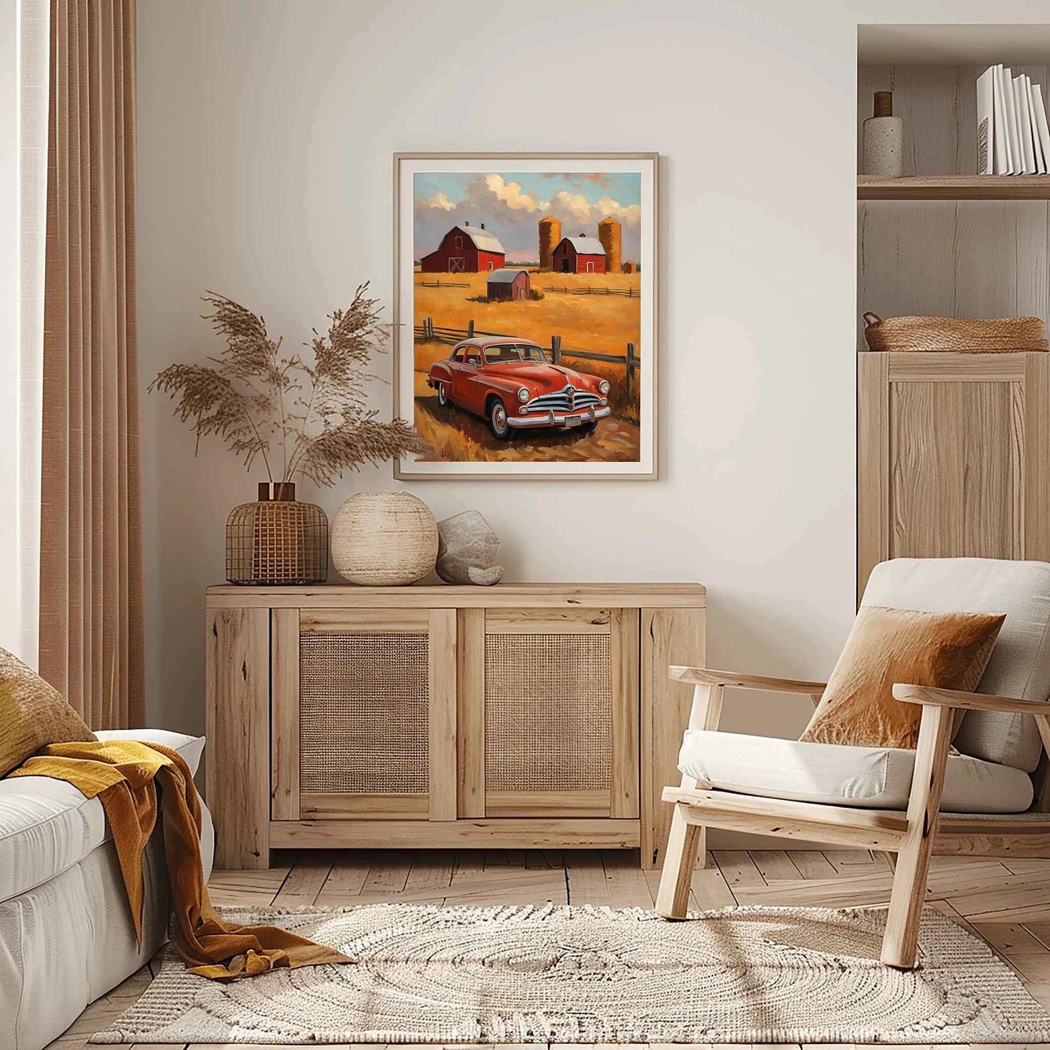 1953 Starlight Coupe Farmhouse Sunset Art Print | Vintage Rural Americana