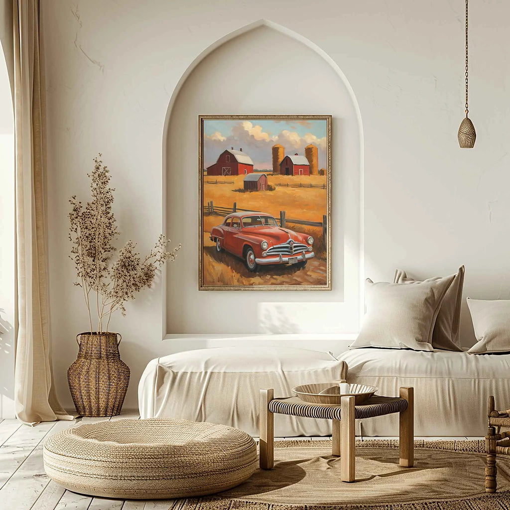 1953 Starlight Coupe Farmhouse Sunset Art Print | Vintage Rural Americana