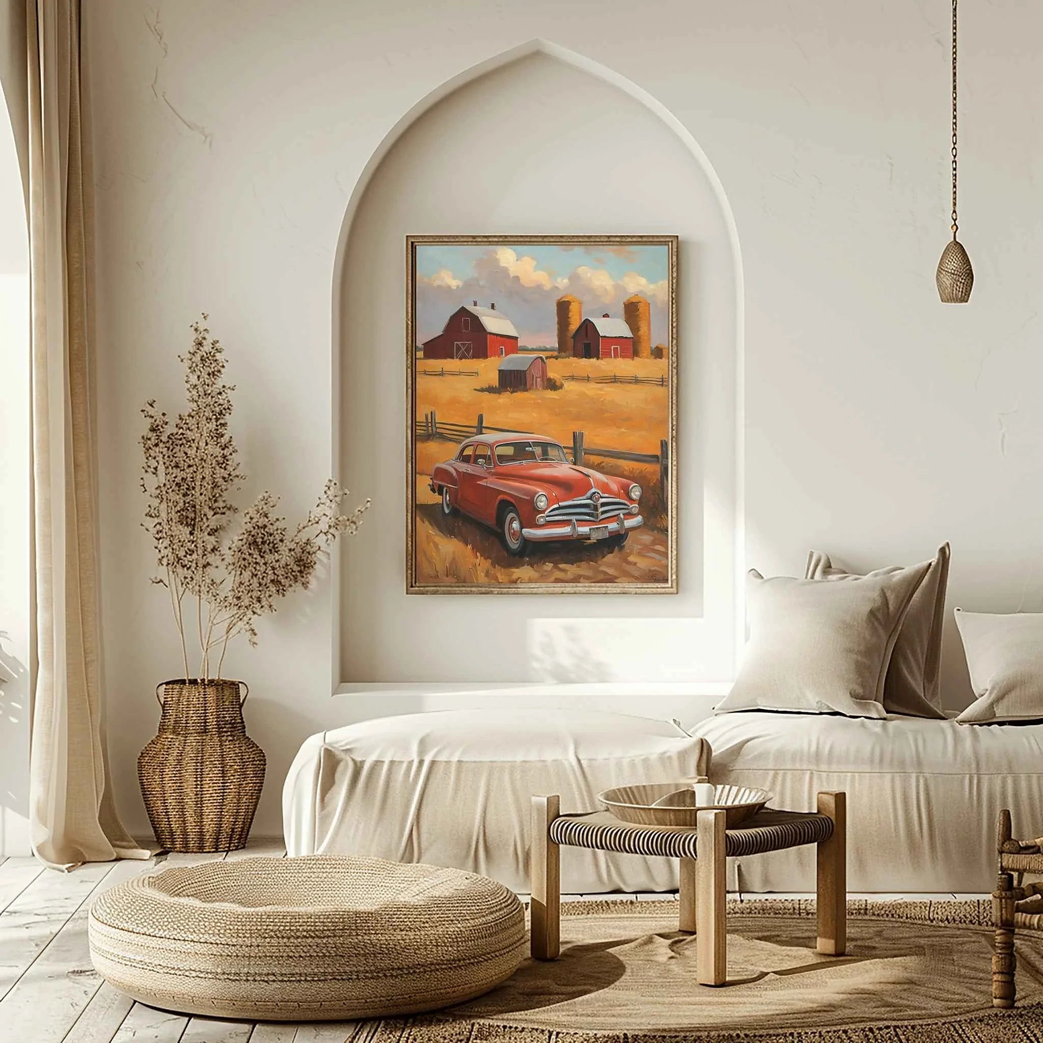 1953 Starlight Coupe Farmhouse Sunset Art Print | Vintage Rural Americana
