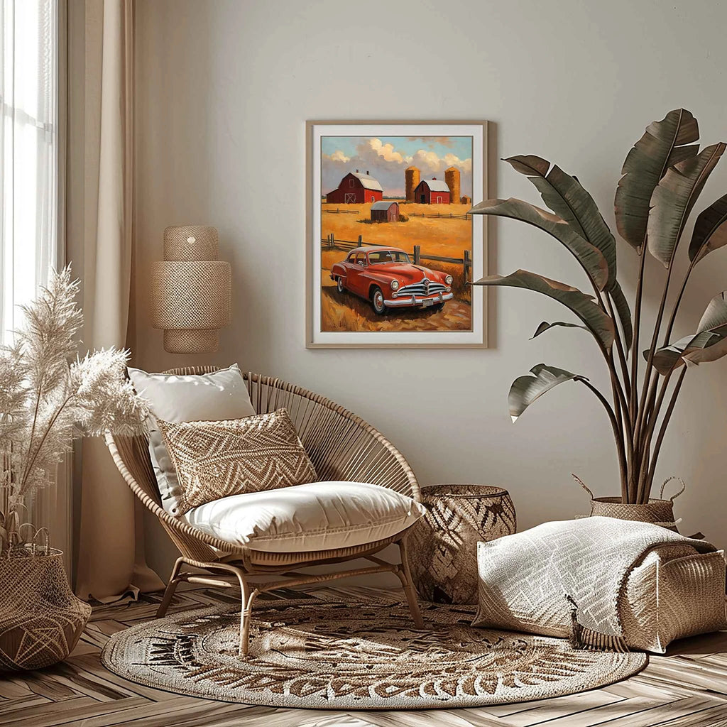 1953 Starlight Coupe Farmhouse Sunset Art Print | Vintage Rural Americana