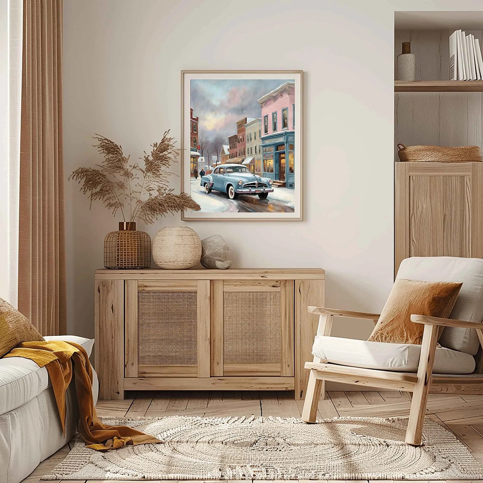 1953 Starlight Coupe "Winter Main Street" Print | Nostalgic Snowy Town Decor