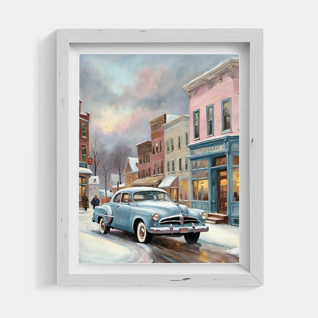 1953 Starlight Coupe "Winter Main Street" Print | Nostalgic Snowy Town Decor