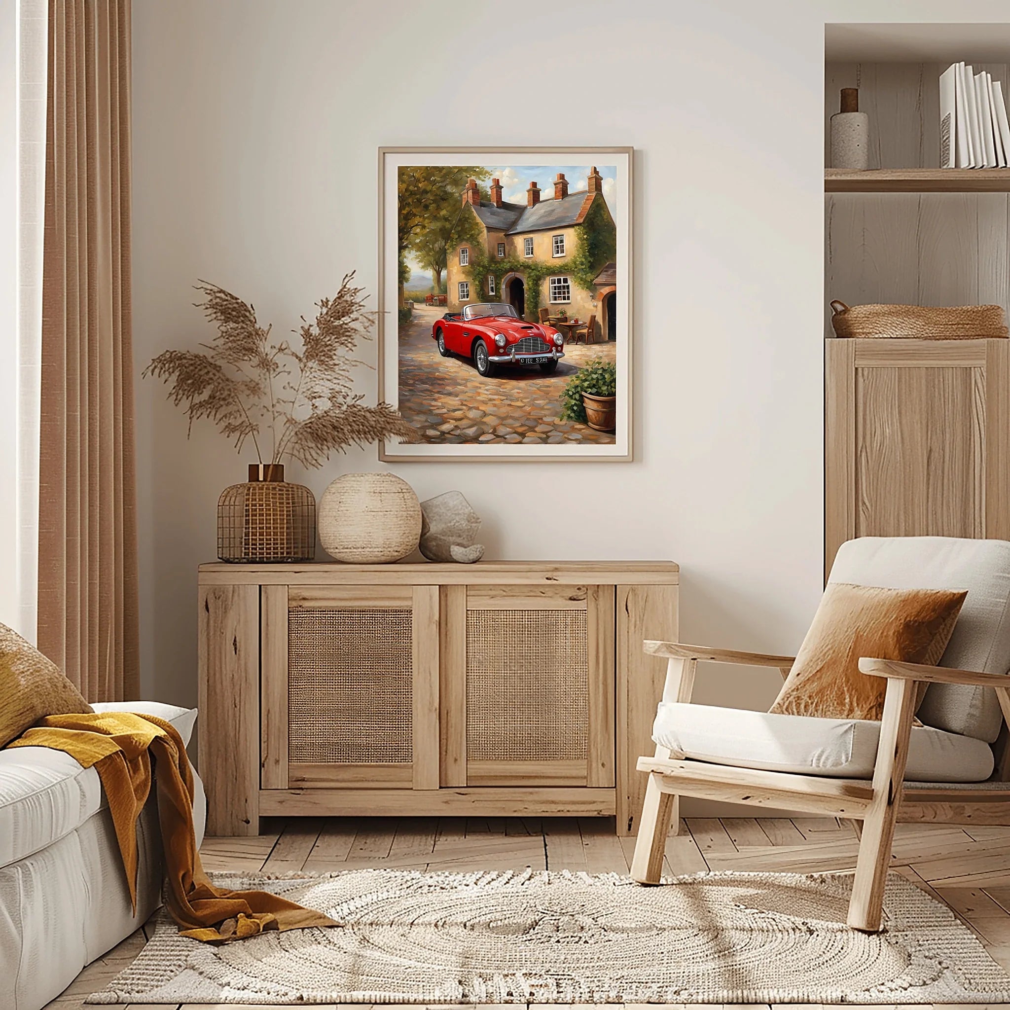1954 Drophead "Sunday in the Village" Print | Quaint Retro Art
