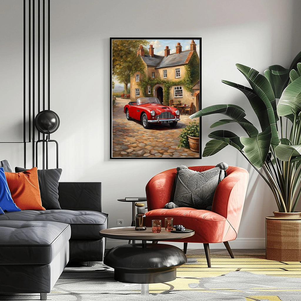 1954 Drophead "Sunday in the Village" Print | Quaint Retro Art