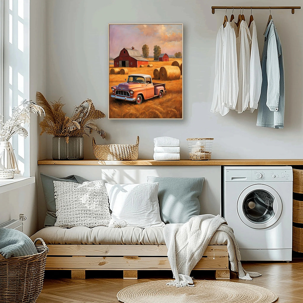 1955 Cameo Carrier Autumn Harvest Wall Art | Rustic Farmhouse Truck Print