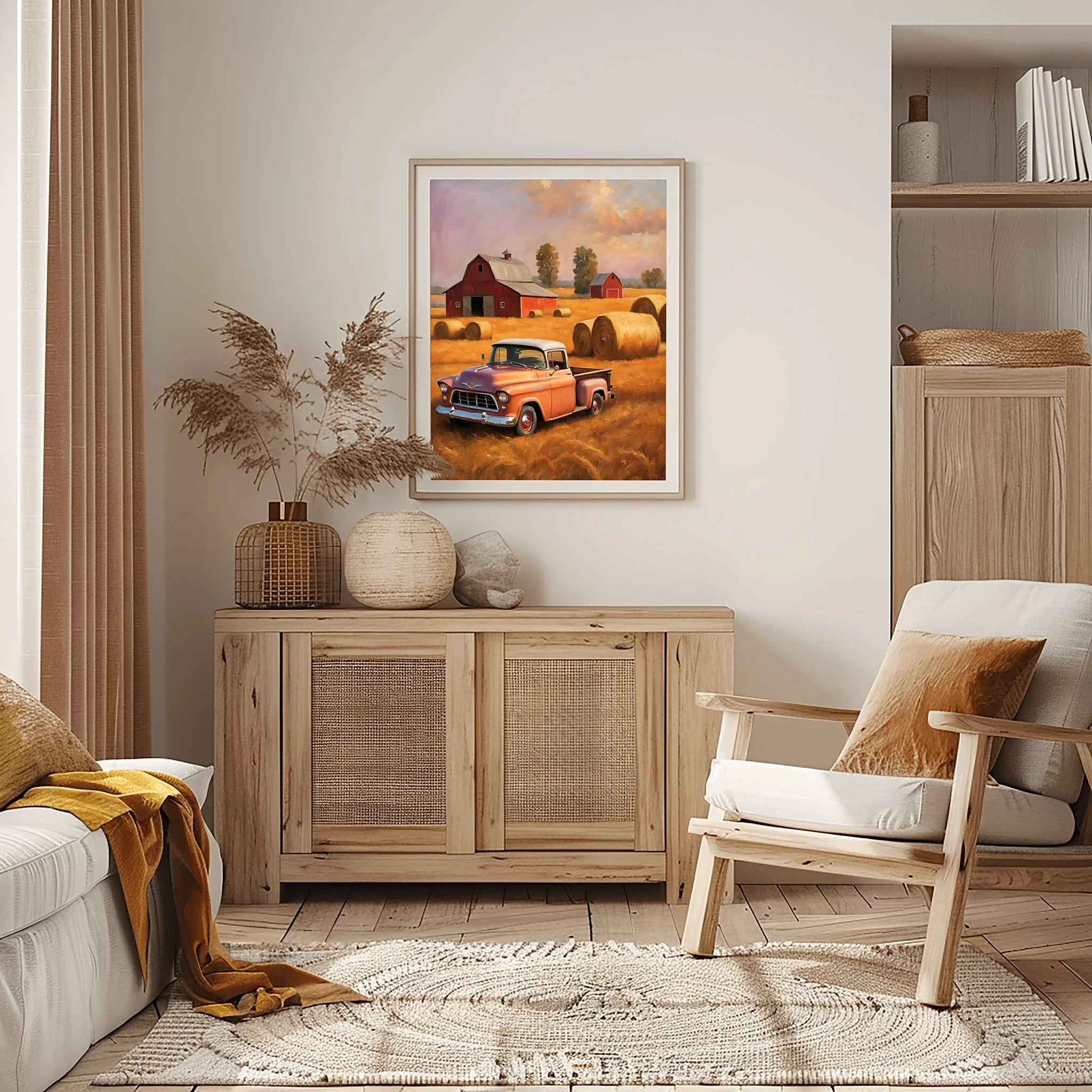 1955 Cameo Carrier Autumn Harvest Wall Art | Rustic Farmhouse Truck Print