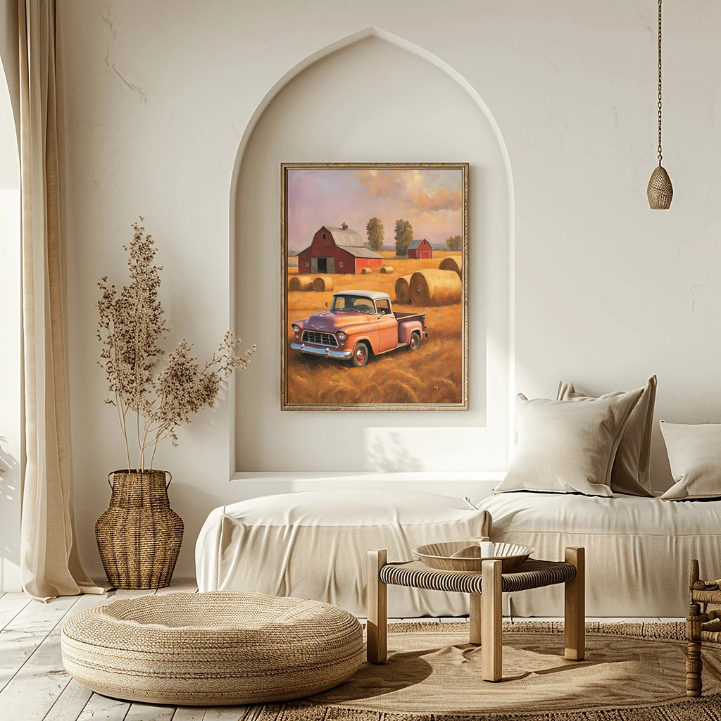 1955 Cameo Carrier Autumn Harvest Wall Art | Rustic Farmhouse Truck Print