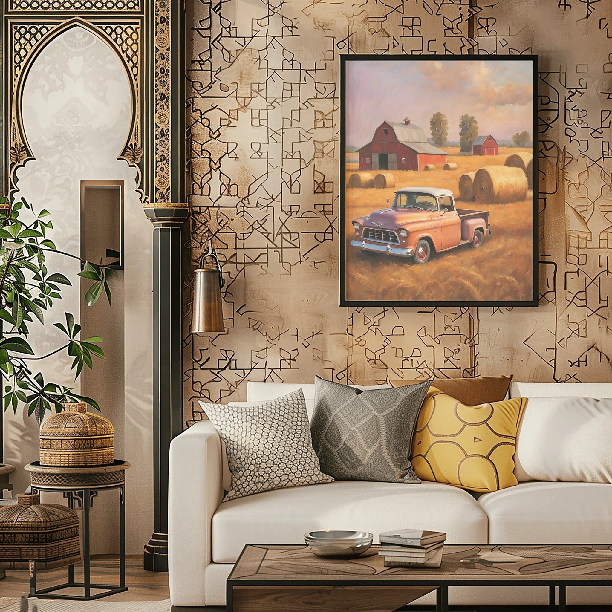 1955 Cameo Carrier Autumn Harvest Wall Art | Rustic Farmhouse Truck Print