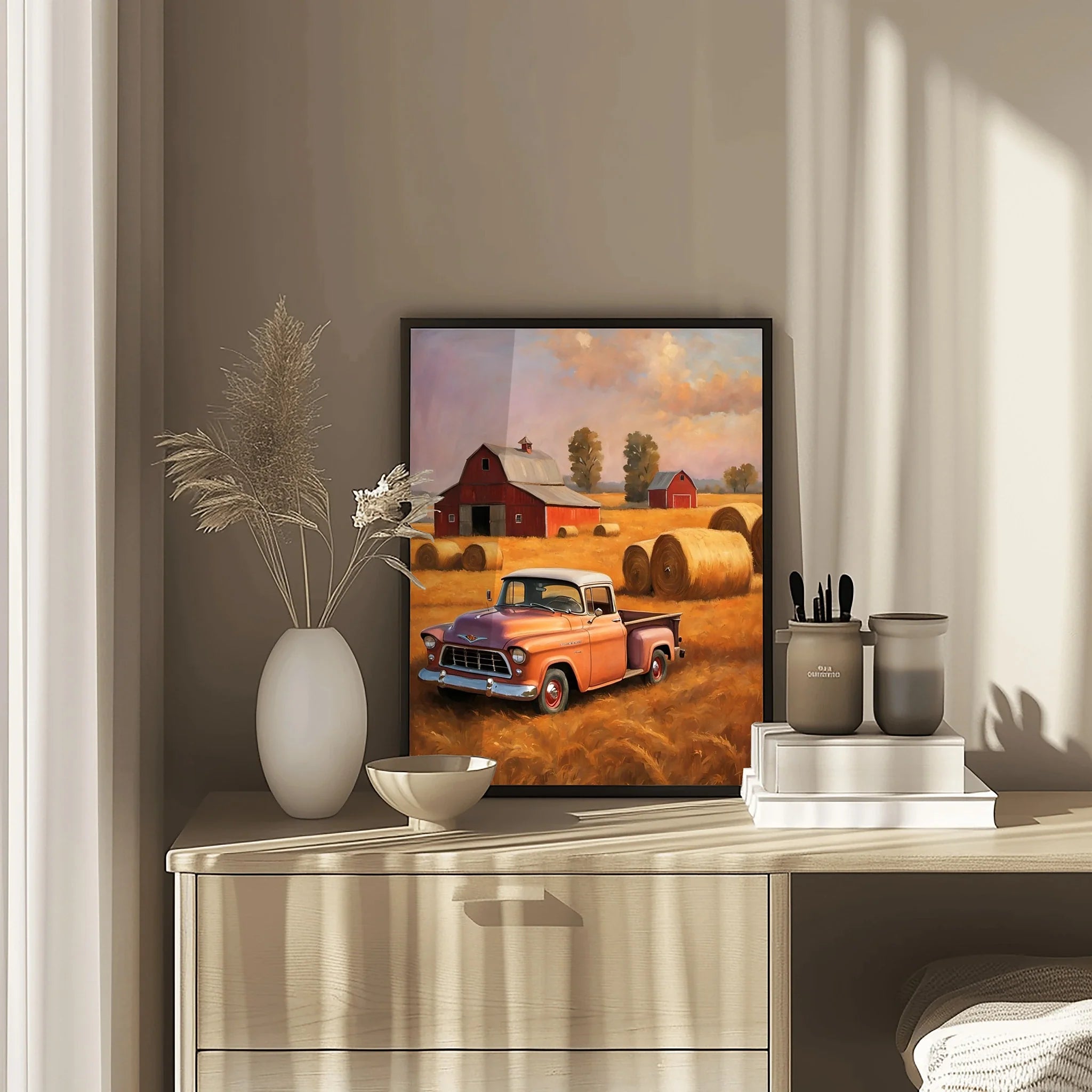 1955 Cameo Carrier Autumn Harvest Wall Art | Rustic Farmhouse Truck Print