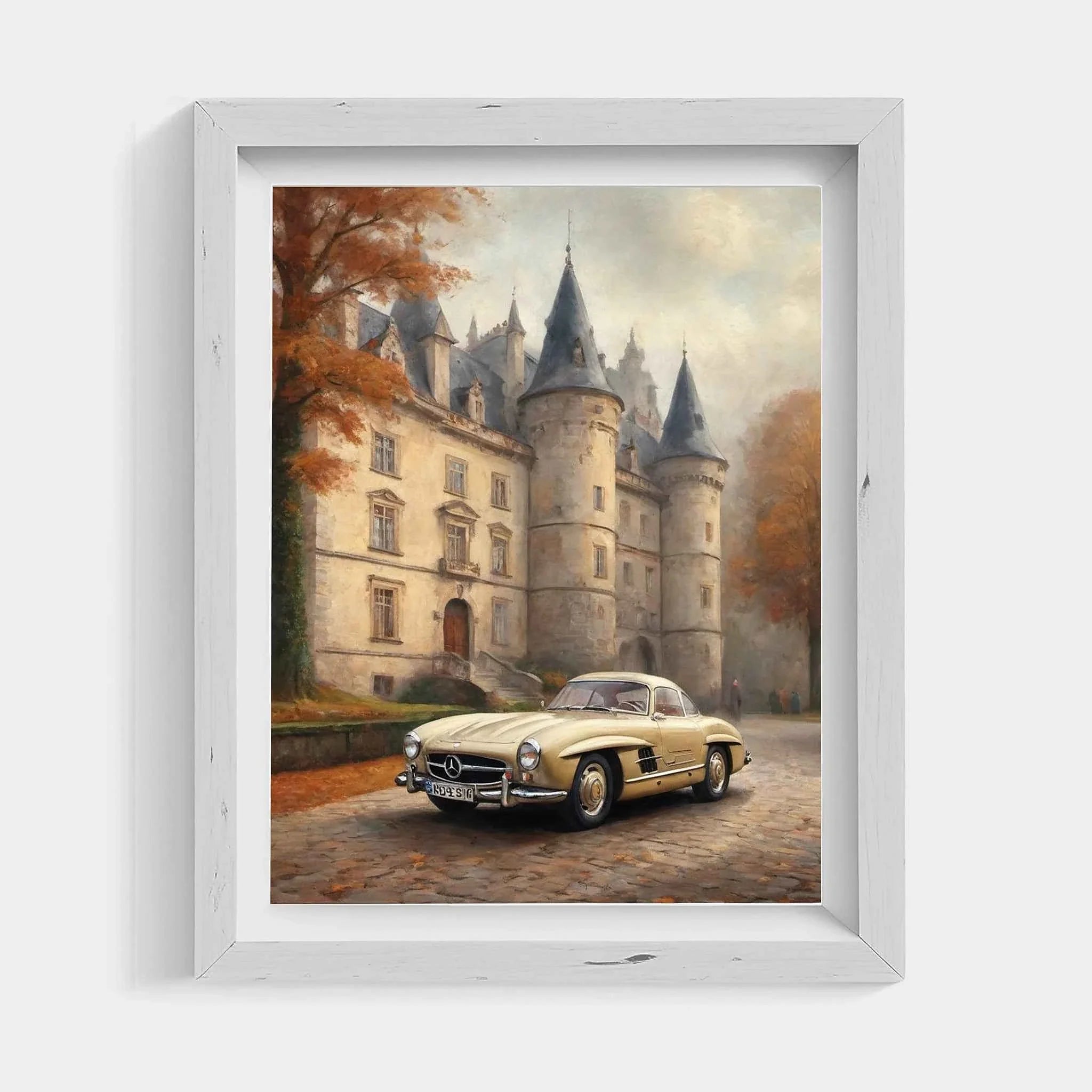 1955 German Gullwing Icon Medieval Castle Wall Art | Historic Luxury Supercar Print