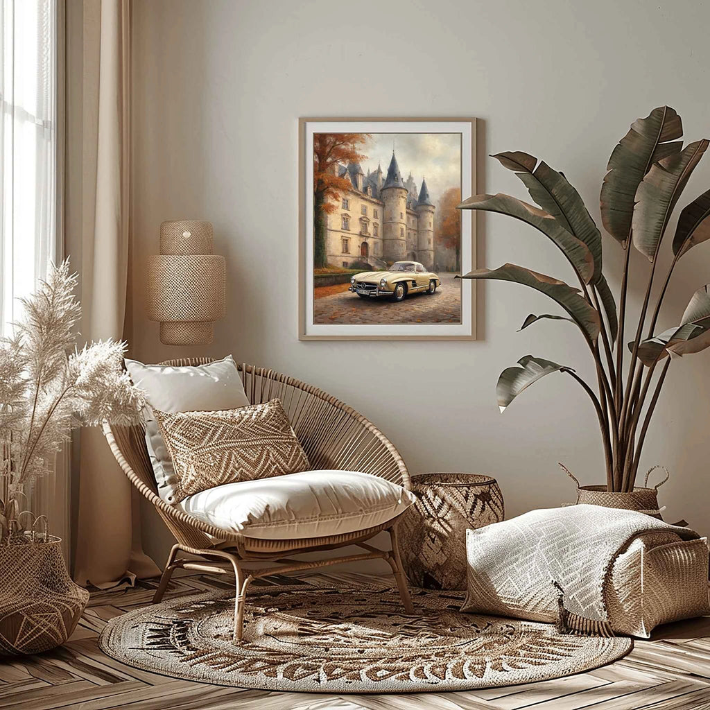 1955 German Gullwing Icon Medieval Castle Wall Art | Historic Luxury Supercar Print