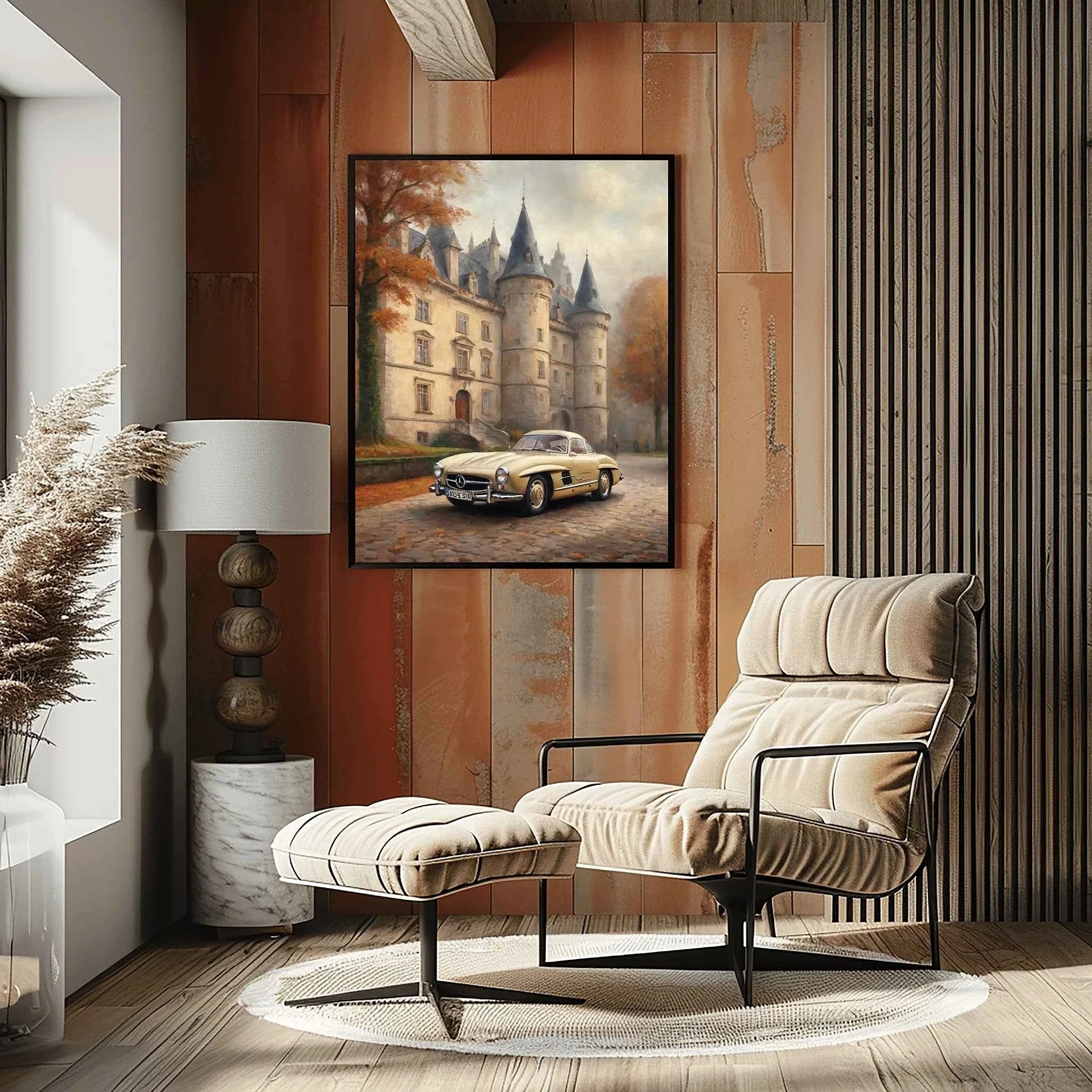 1955 German Gullwing Icon Medieval Castle Wall Art | Historic Luxury Supercar Print