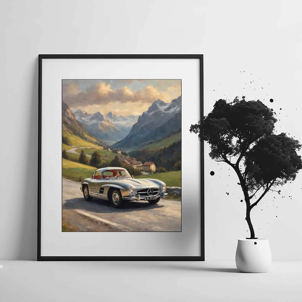 1955 German Gullwing Icon Alpine Pass Wall Art | Vintage Mountain Racing Print