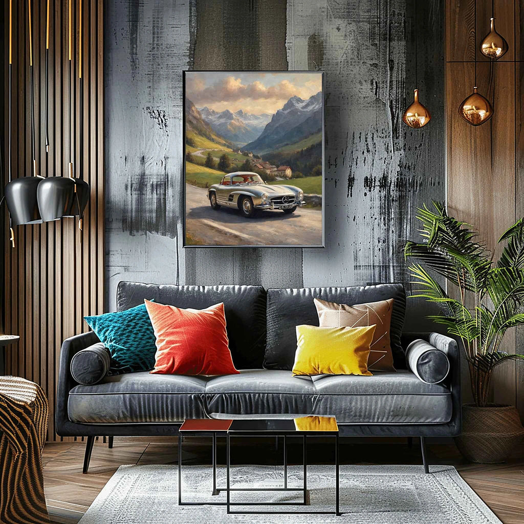 1955 German Gullwing Icon Alpine Pass Wall Art | Vintage Mountain Racing Print
