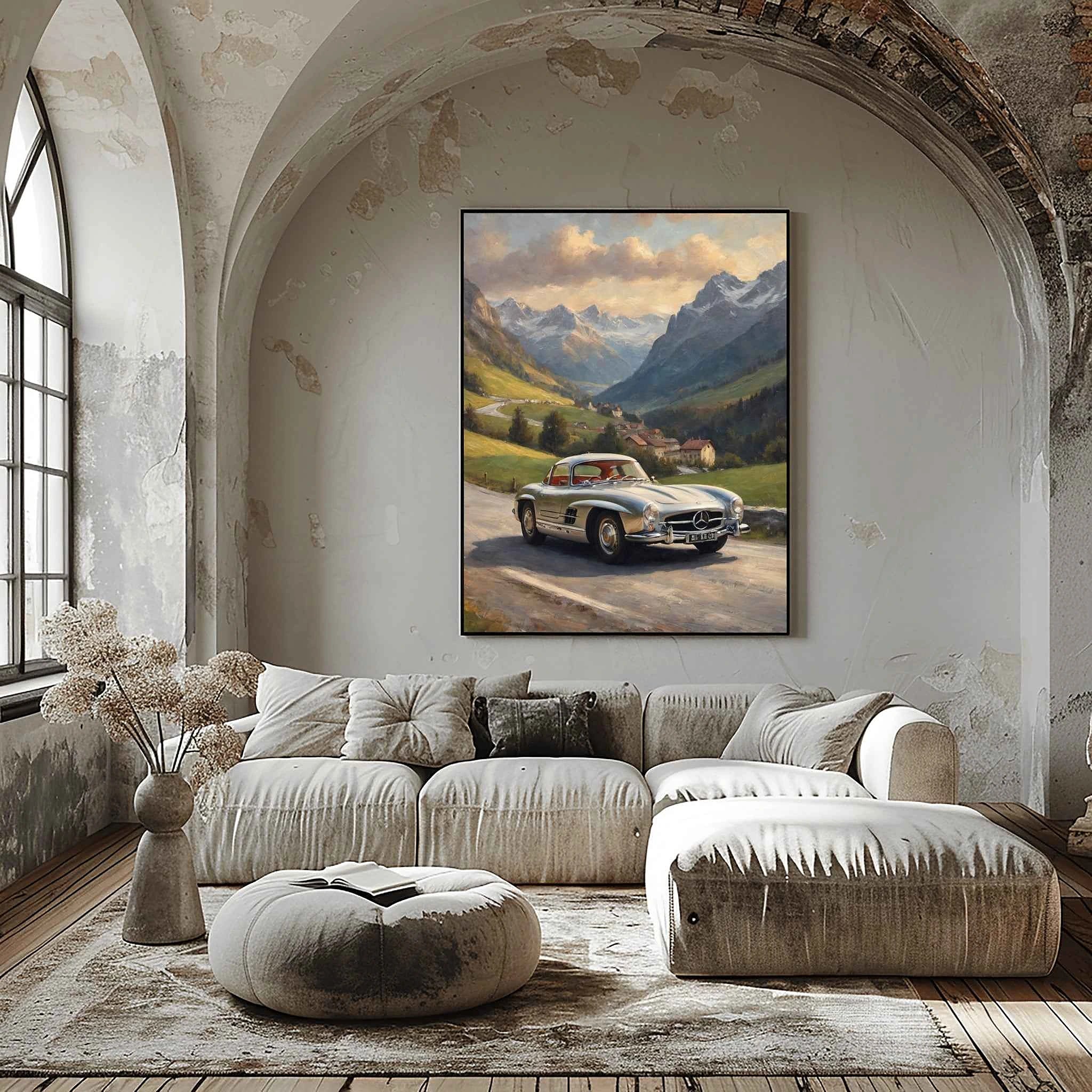1955 German Gullwing Icon Alpine Pass Wall Art | Vintage Mountain Racing Print