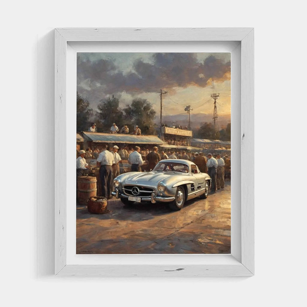 1955 German Gullwing Icon Grand Prix Track Wall Art | Vintage Motorsport Racing Print