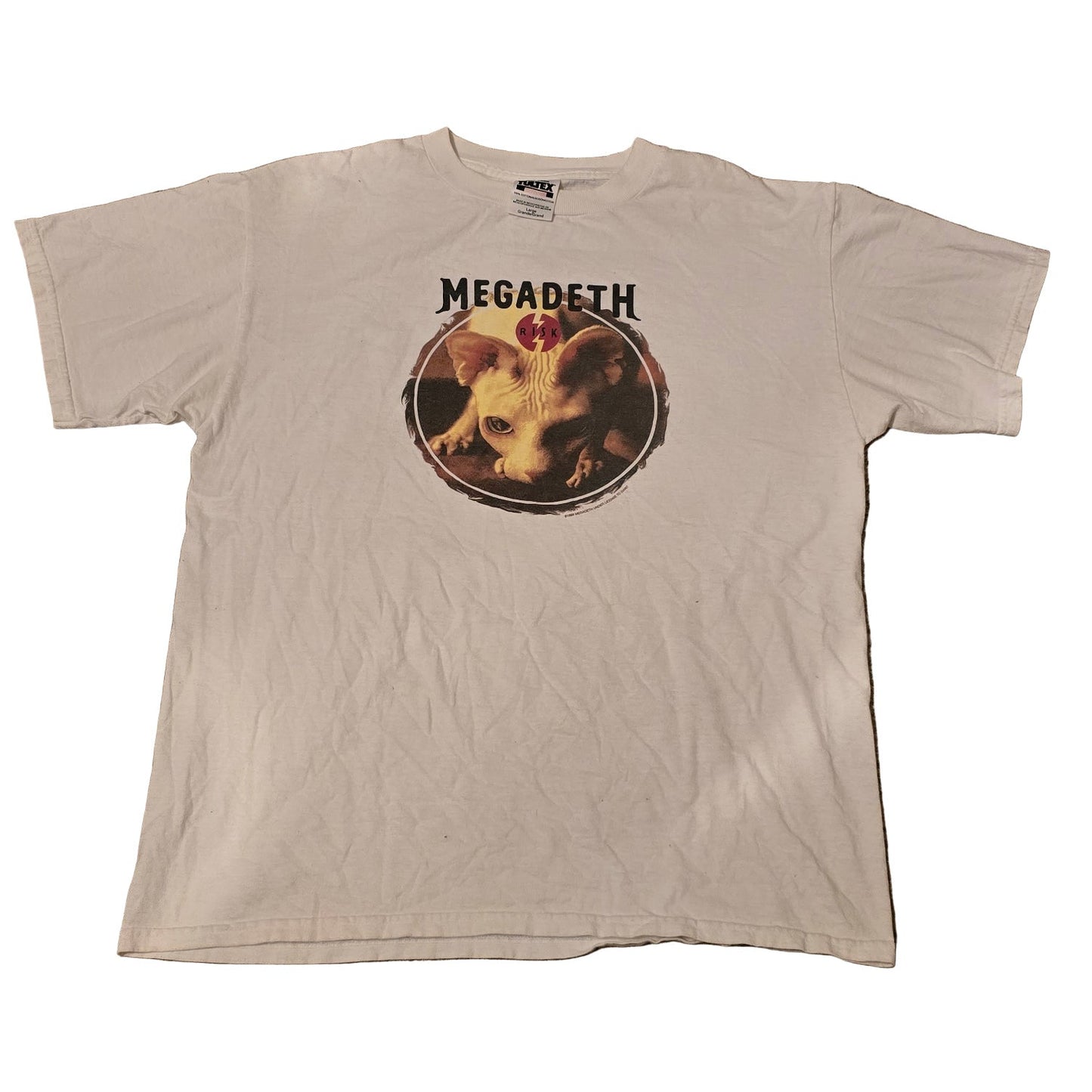 Vintage 1994 Megadeth Risk T-Shirt Tultex Tag White Size Large Metal Band Tee