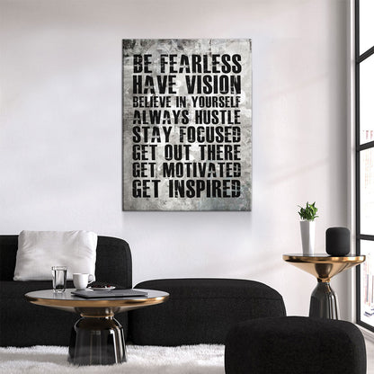 Be Fearless Have Vision Believe In Yourself Always Hustle Canvas Wall Art, Motivational Quote On Canvas