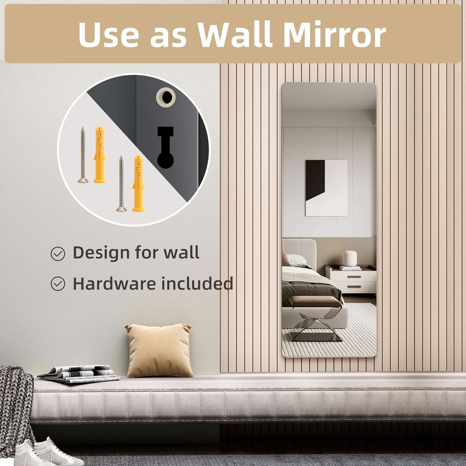 Door Mirror Full Length 47-Inch By 16-Inch Over Door Black