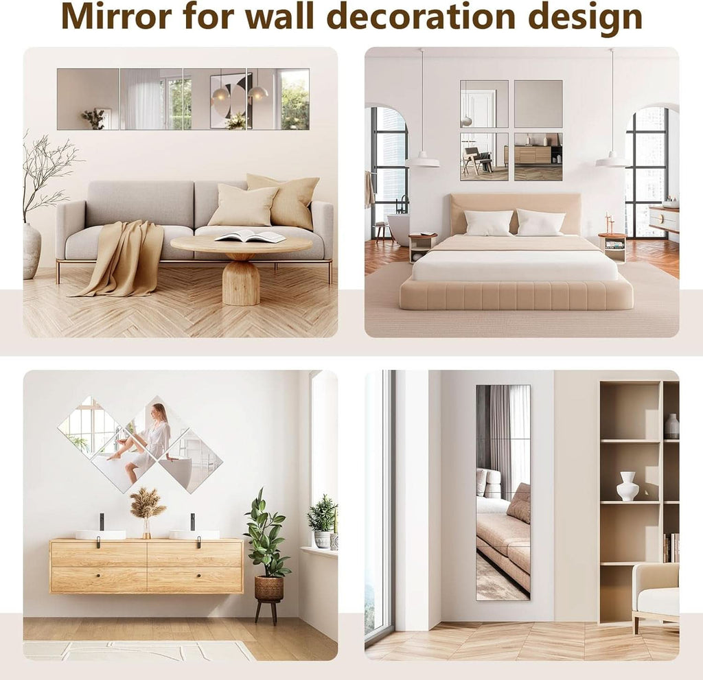 Set Of 4 12x12 Inch Acrylic Mirror Tiles For Wall Decor