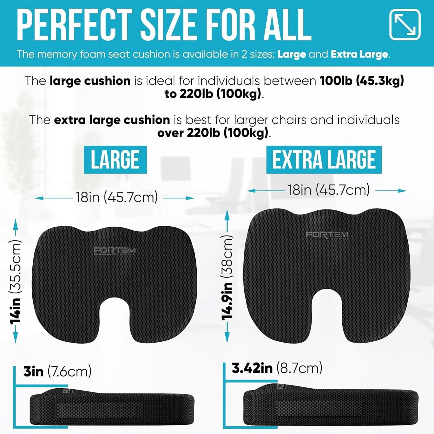XL Memory Foam Seat Cushion With Lumbar Support Non Slip