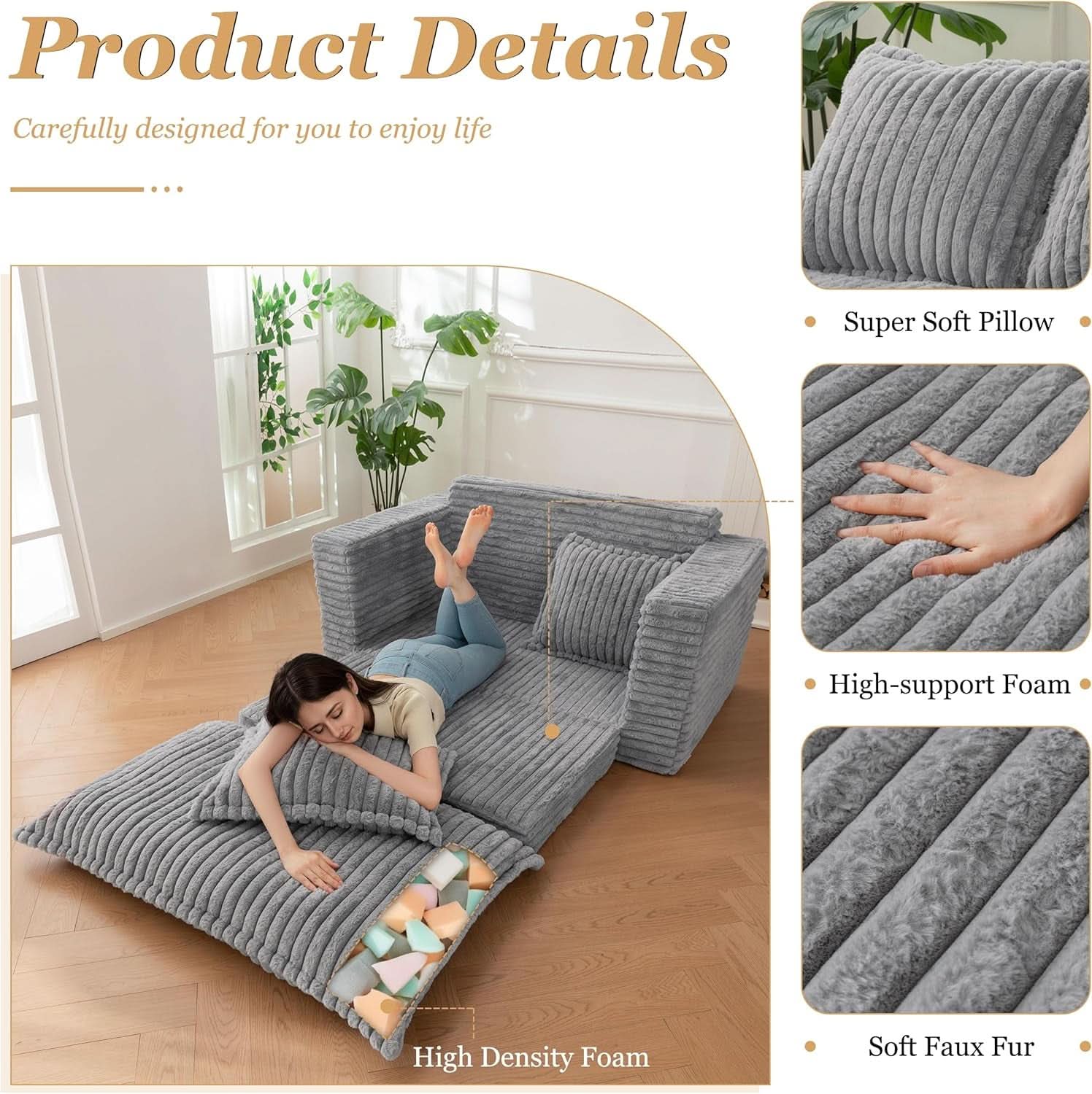 Dark Grey Interconvertible Sleeper Sofa Bed Cushions