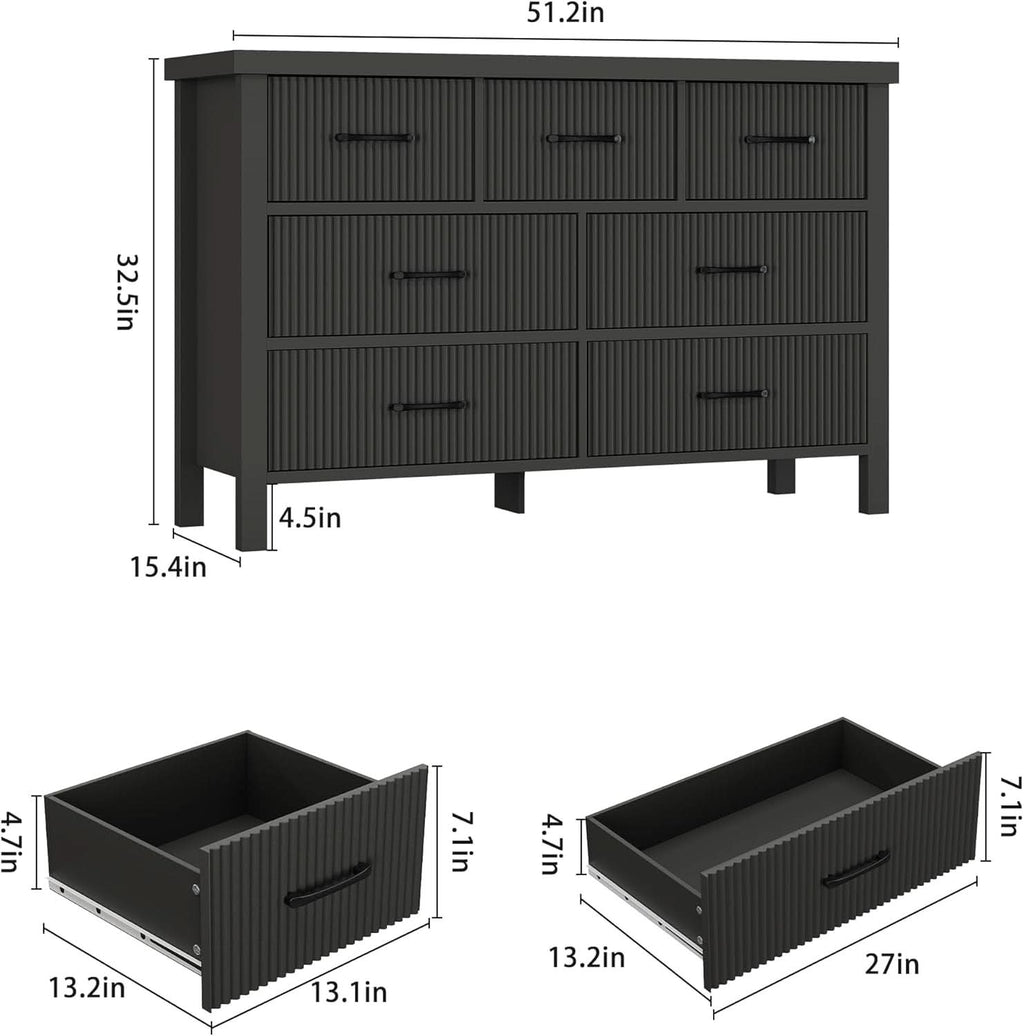 Fluted Contemporary White Dresser With Black Handles