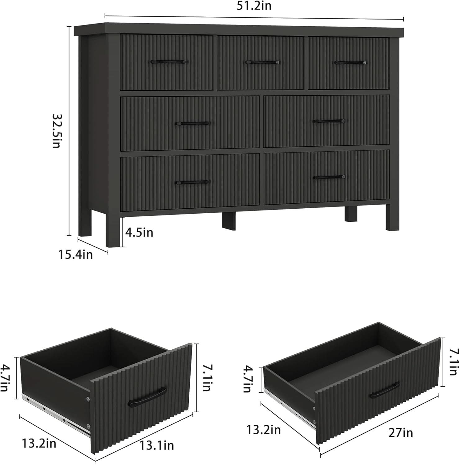 Fluted Contemporary White Dresser With Black Handles