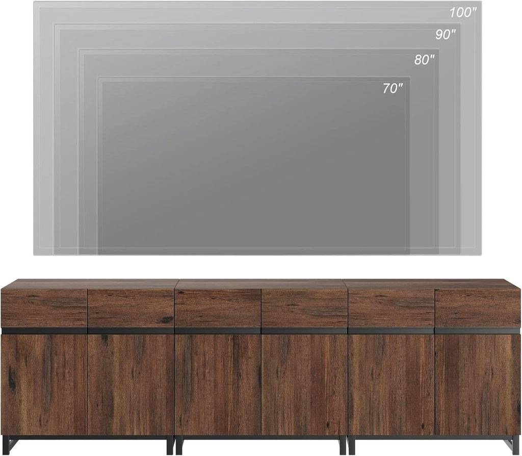 Brown 3 In 1 TV Stand For 100 Inch TV Adjustable Shelves Metal Base