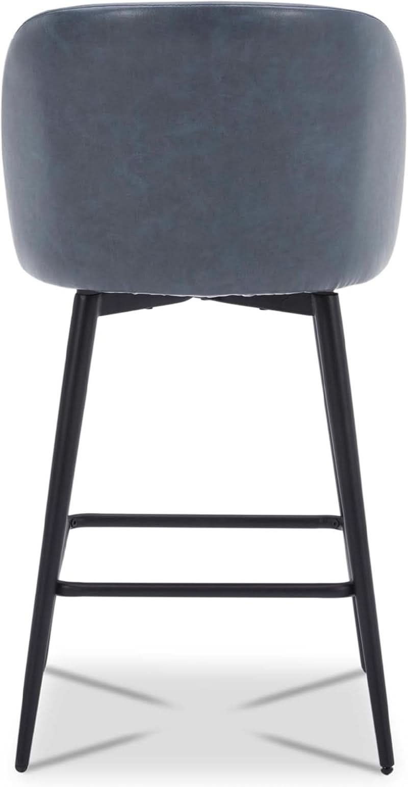 Counter Height Bar Stools 3 Pack Blue Faux Leather Swivel