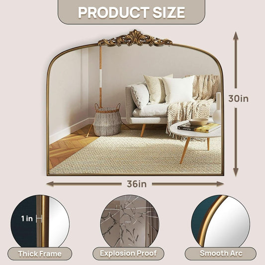 Vintage Gold Mirror 36 By 30 Inch Arched Metal Frame