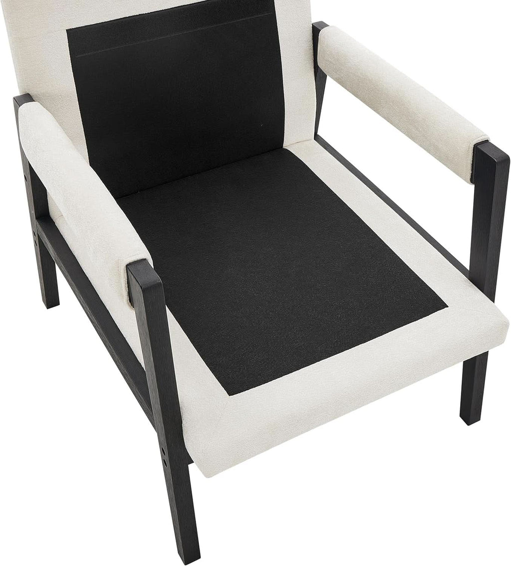 White Chenille Upholstered Mid Century Accent Armchair