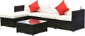 Six Piece Outdoor Wicker Sectional Sofa Set with Ottoman