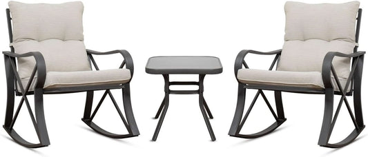 Three Piece Outdoor Bistro Set with Rocking Chairs