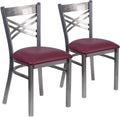 Two Pack Hercules Burgundy Vinyl X Back Metal Dining Chairs For Restaurant Bar And Home Use