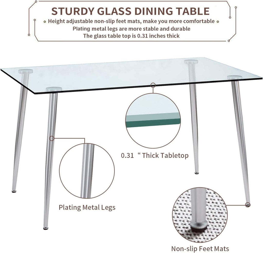 Glass Dining Table For 4 51 Inch Clear Top For Home