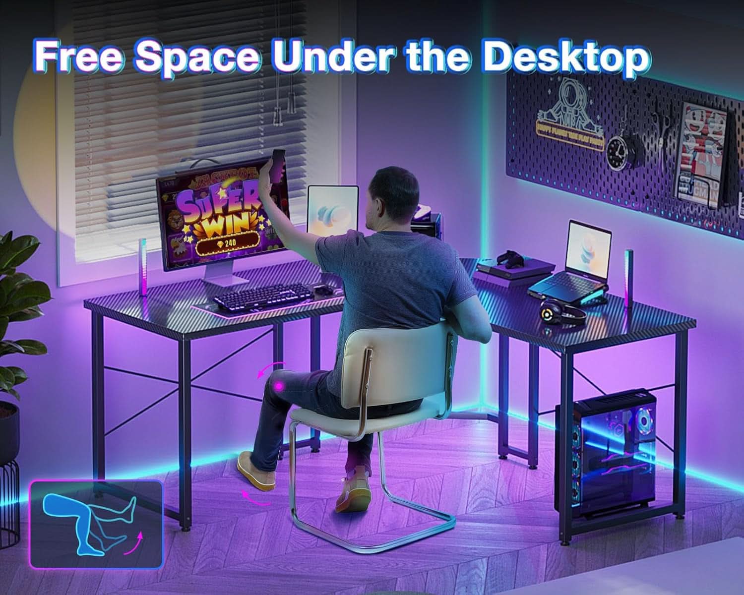 L Shaped Gaming Desk 51 Inch Computer Desk Carbon Fiber