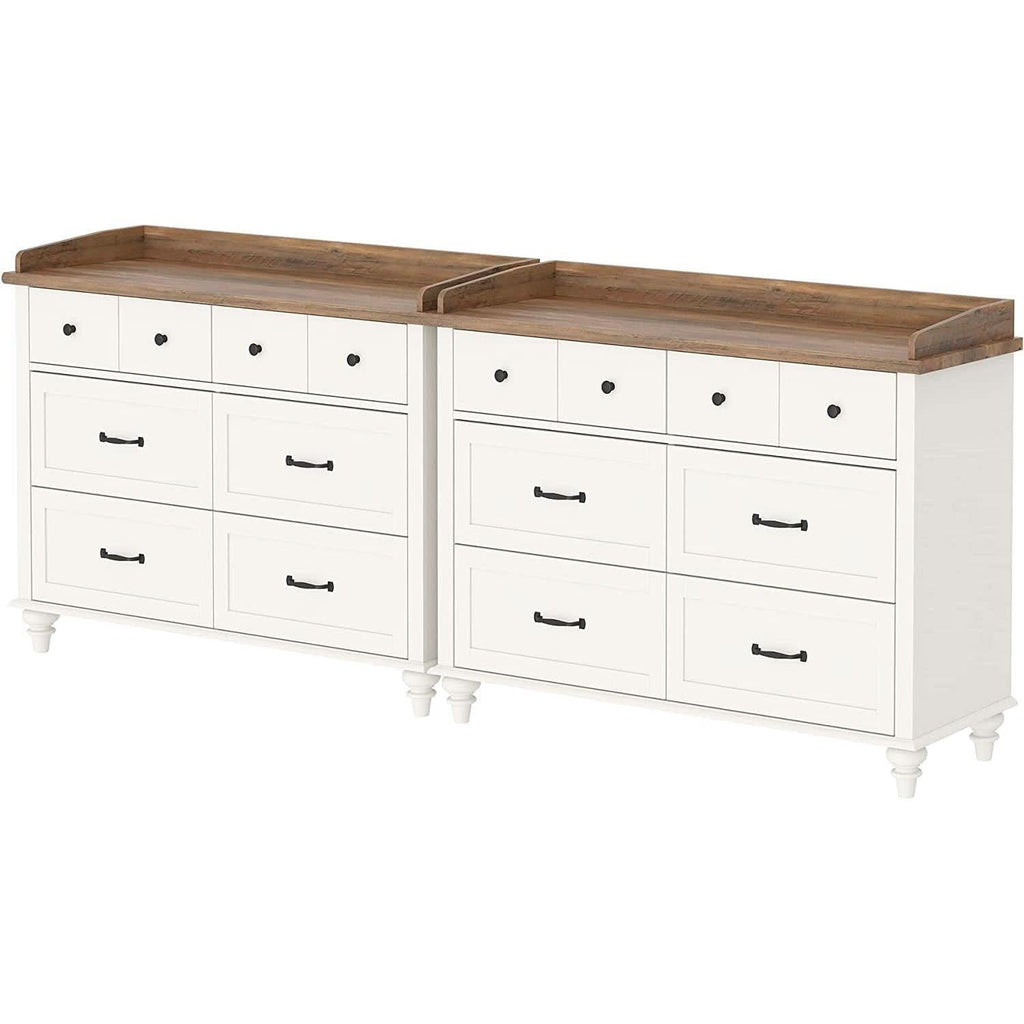 2 In 1 Mid Century Modern White Dresser TV Stand For 85 Inch TV With 12-Drawer Dresser Unit