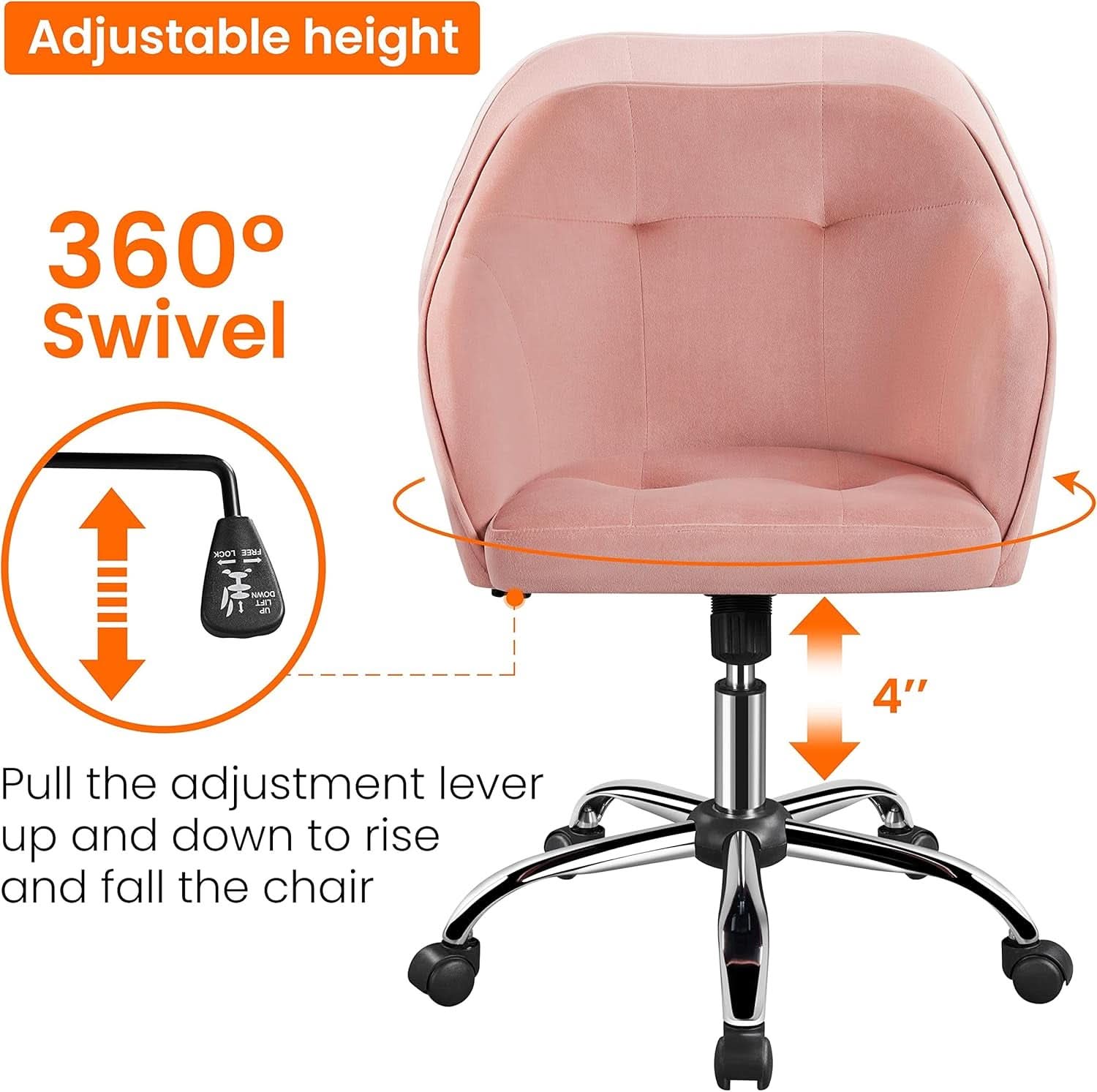 Pink Velvet Desk Chair With Swivel Office Chair Modern