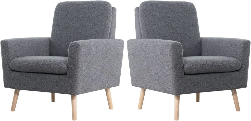 Gray Mid Century Modern Plush Upholstered Armchair