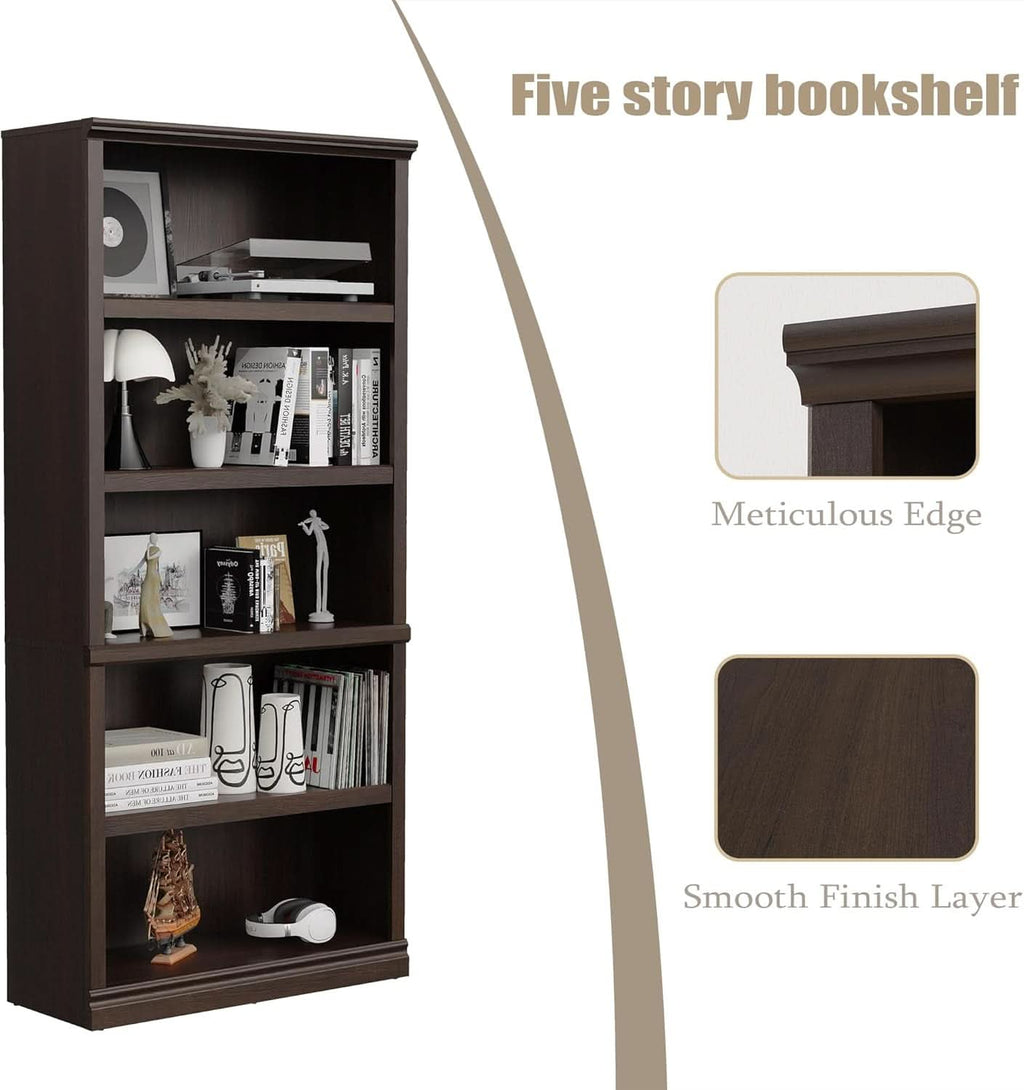 Bevfint 70 Inch Dark Cherry 5 Tier Floor Standing Bookcase