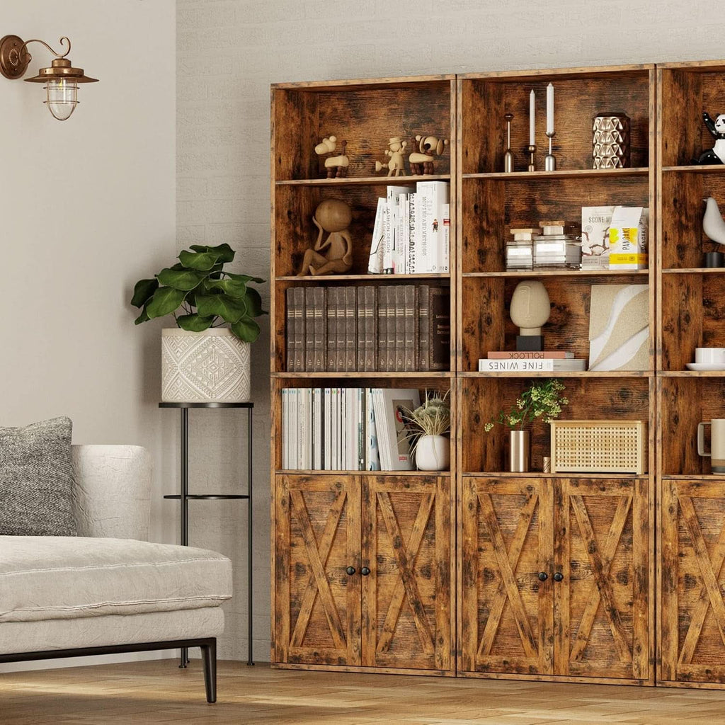 Industrial 70 Inch Tall Bookcase With Doors 6 Shelf Floor Standing Storage