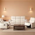 Creamy White Leather Recliner Sofa Set With Storage Console