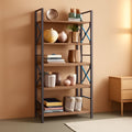 5 Tier Folding Bookshelf No Assembly Rustic Brown Storage