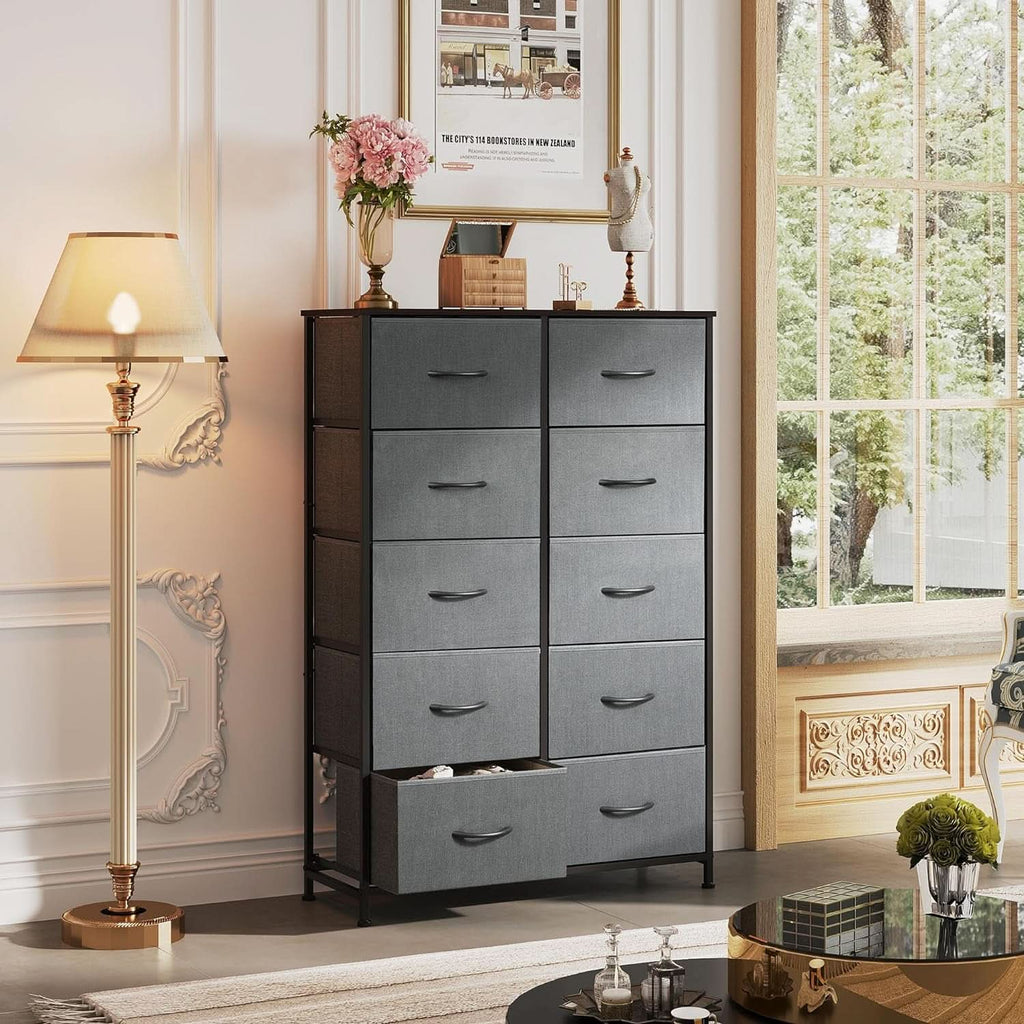 Tall Fabric Dresser With 10 Drawers Dark Grey Metal Frame