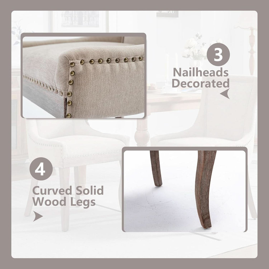 Modern Dining Chairs Set of 4 Beige Upholstery and Wood Legs