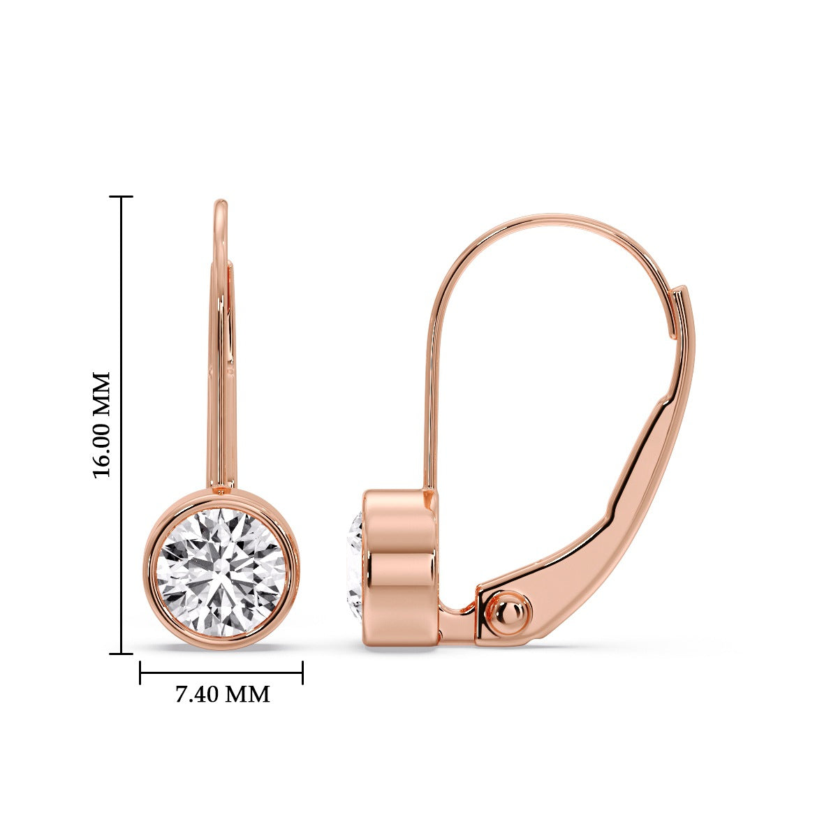 Lever Back Bezel Set Round Diamond Earrings