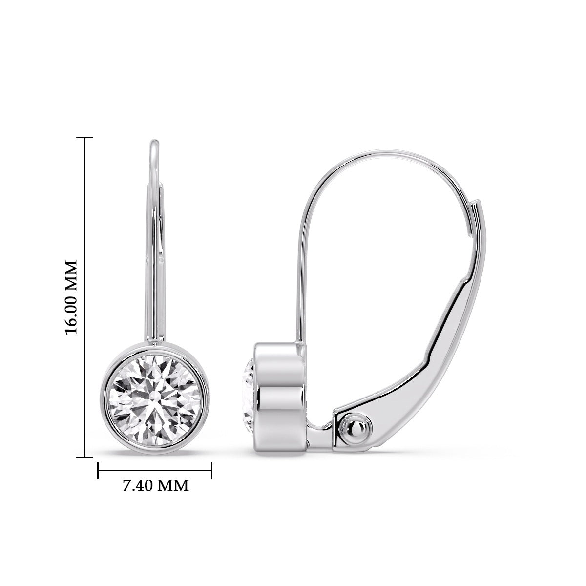 Lever Back Bezel Set Round Diamond Earrings