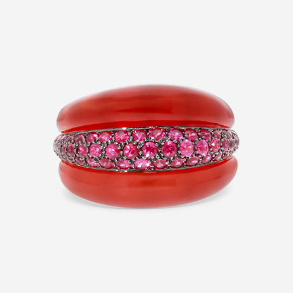 Damiani 18K Rose Gold Carnelian & Ruby Statement Band Ring Sz. 720037238