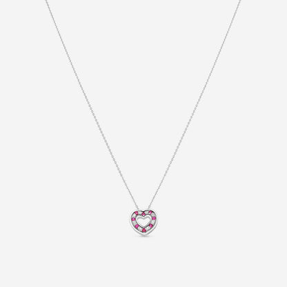 Damiani 18K Whıte Gold Diamond & Rubies Heart Pendant Necklace 20061334